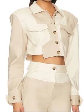 Camila Coelho Two-Tone Beige and Cream Cropped Jacket